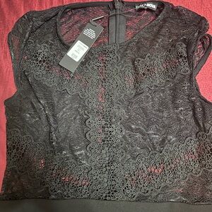 Fashion Nova Black Cropped Embellished Blouse